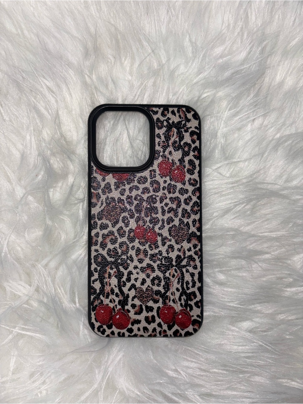 SHEIN Leopard Cherry Pattern Phone Case - Black & Red
